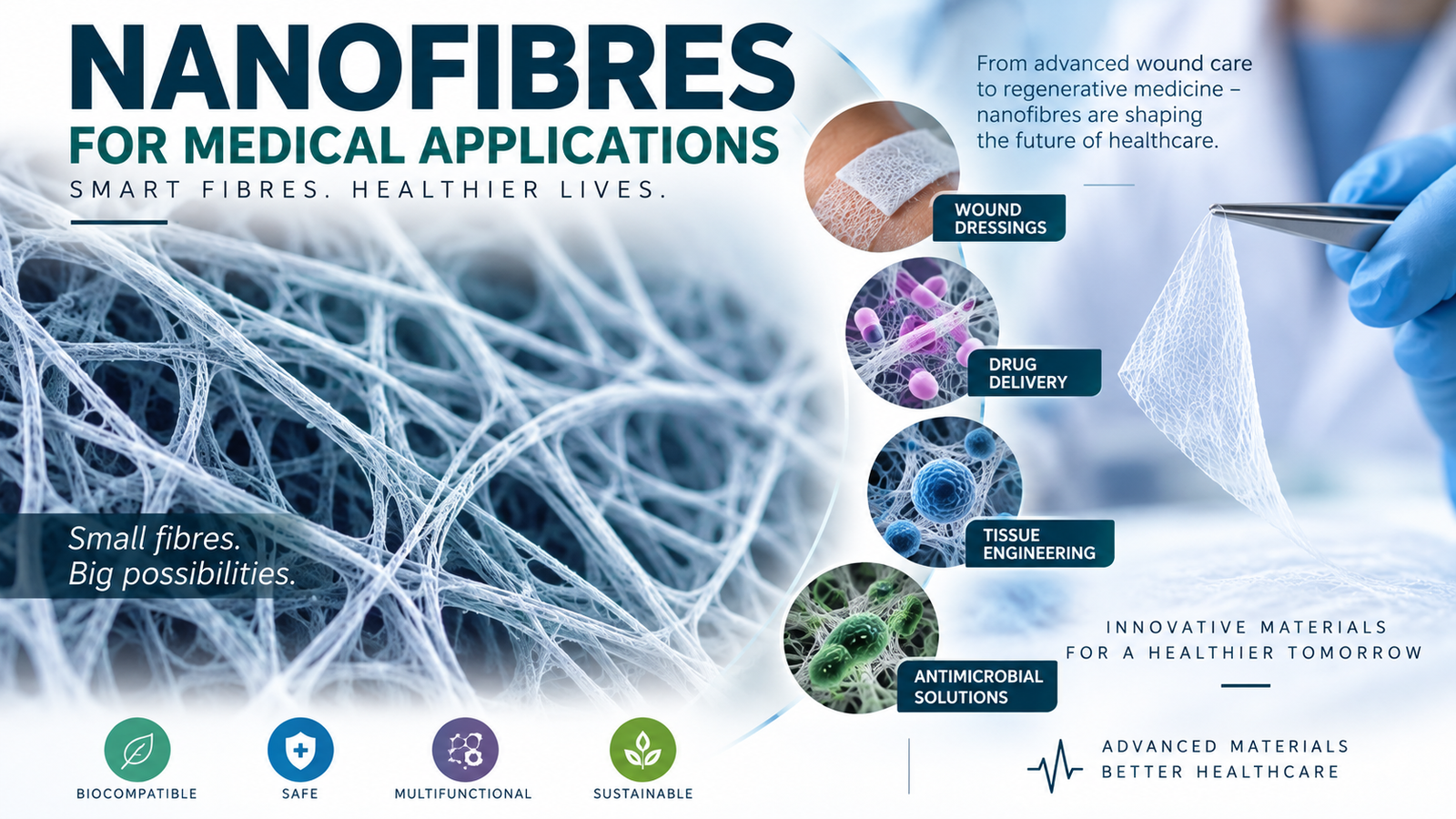 Nanofibres for medical applications in wound dressing and tissue engineering
